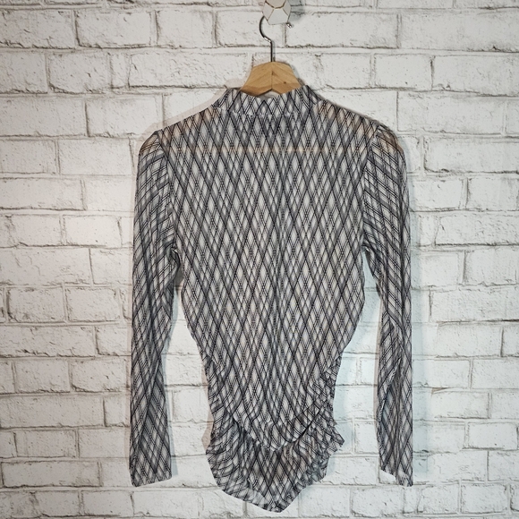 BANANA REPUBLIC Diamond Plaid Mesh Mock-Neck Top, S - Picture 2 of 8